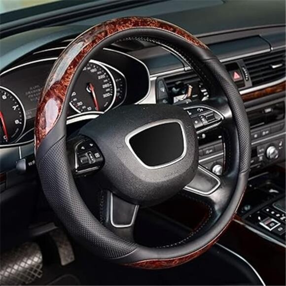 Wood Grain Steering Wheel Cover, Universal 15 inch, Microfiber Leather,Anti-Slip - Picture 5 of 5